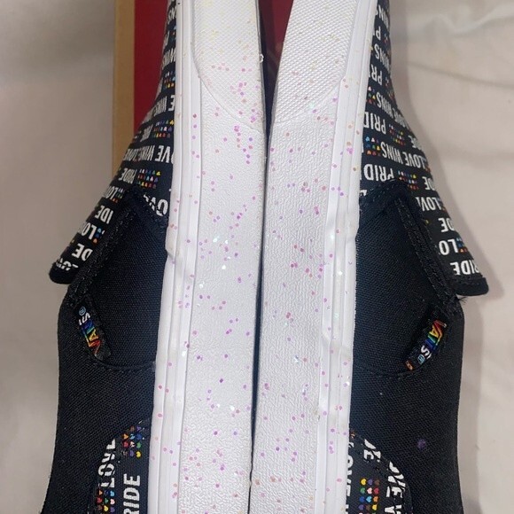 NEW Vans shoes asher love rainbow hearts 3 youth glitter kind slip on - Picture 9 of 11